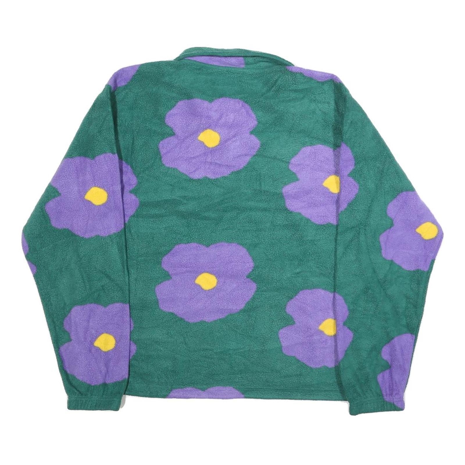 OBEY Womens Green & Purple Floral Patterned Fleece Pullover Crew Neck L Jumper