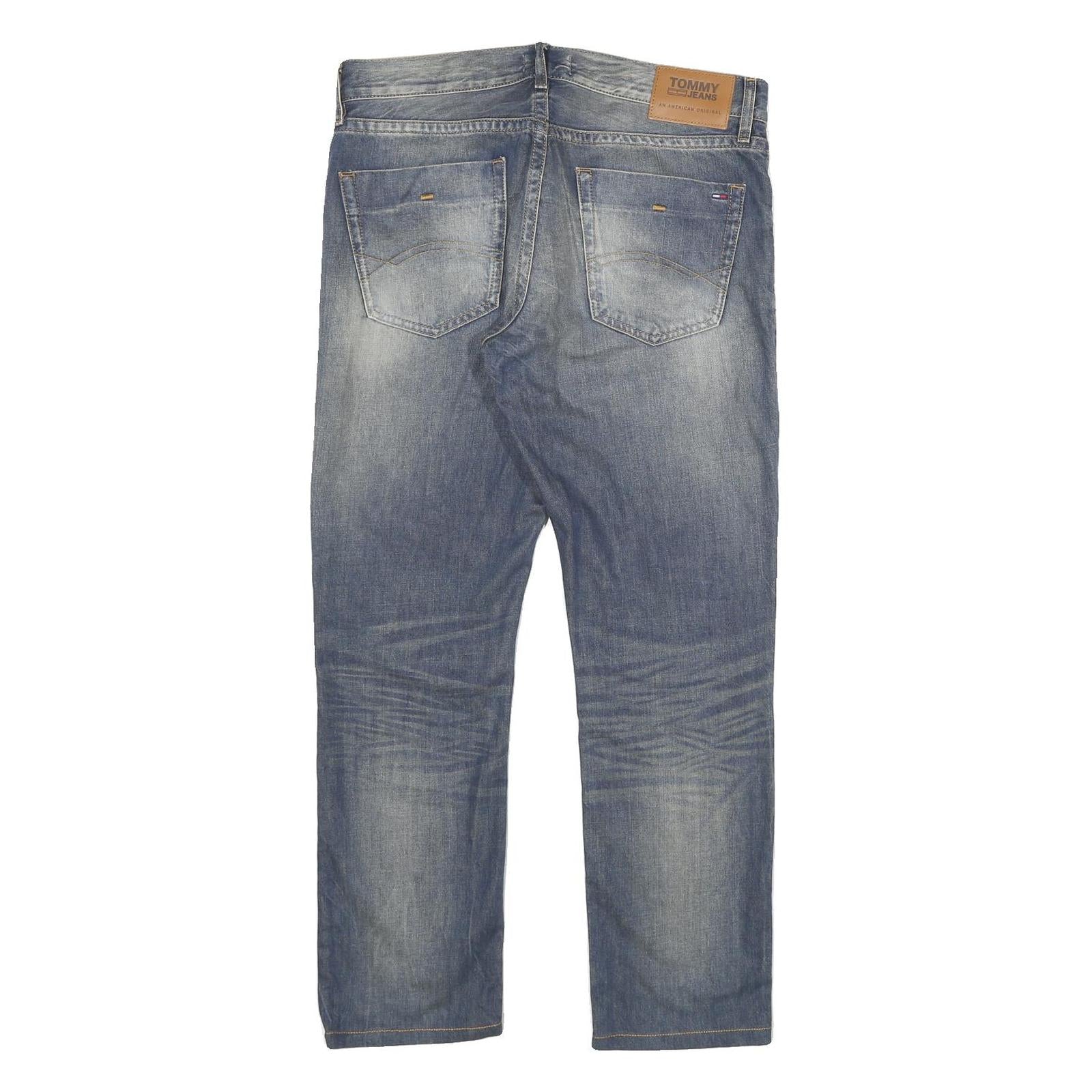 TOMMY HILFIGER Mens Jeans Blue Slim Straight Denim Medium W32 L28 Casual Zip