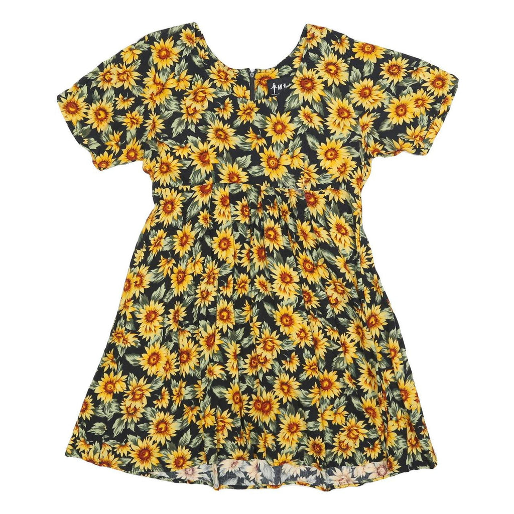 ALL THAT JAZZ Womens Black & Yellow Floral Day Cotton Blend Dress Short Sleeve S