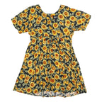 ALL THAT JAZZ Womens Black & Yellow Floral Day Cotton Blend Dress Short Sleeve S
