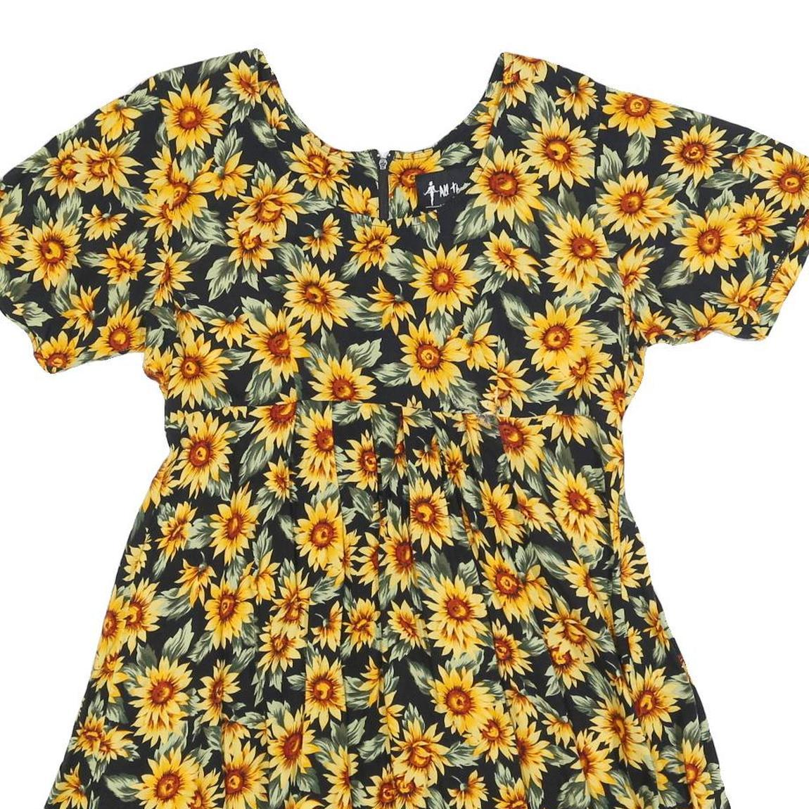 ALL THAT JAZZ Womens Black & Yellow Floral Day Cotton Blend Dress Short Sleeve S