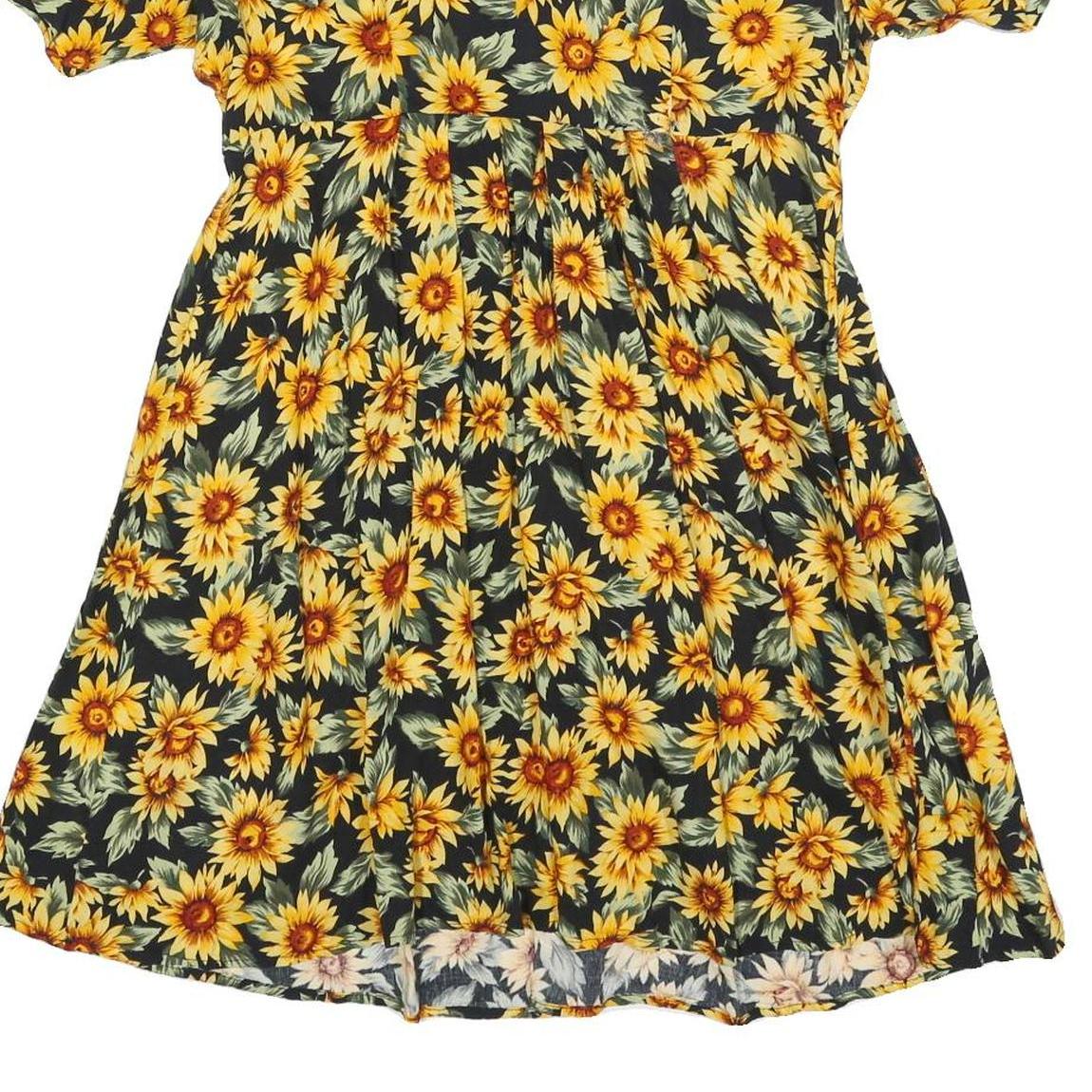 ALL THAT JAZZ Womens Black & Yellow Floral Day Cotton Blend Dress Short Sleeve S