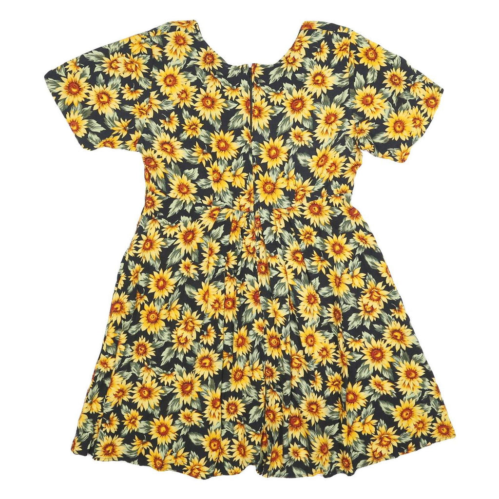 ALL THAT JAZZ Womens Black & Yellow Floral Day Cotton Blend Dress Short Sleeve S