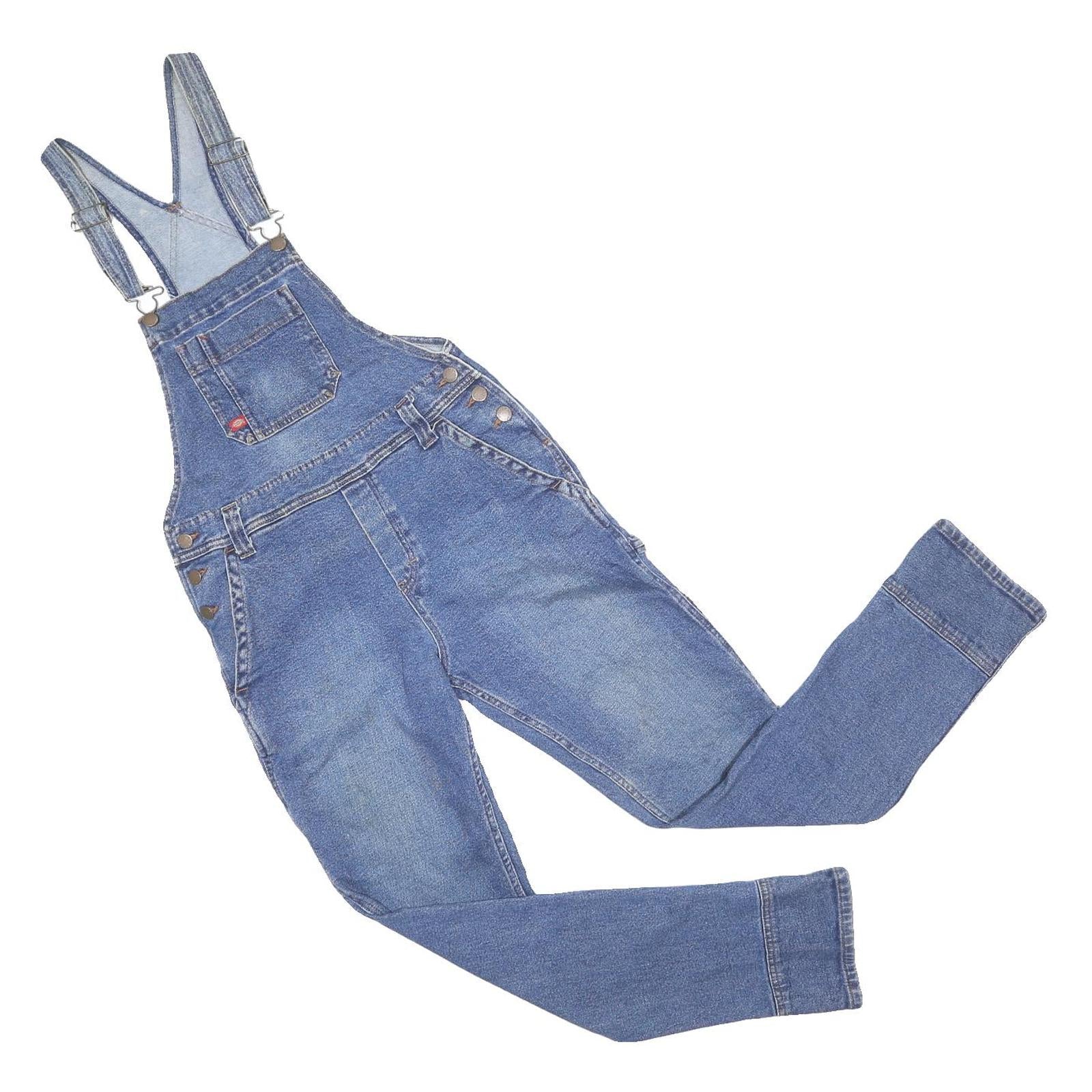DICKIES Womens Blue Denim Slim Cotton Dungarees XS W32 L30 Workwear Casual