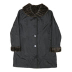 Womens Black Reversible Faux Fur Collar Button Jacket M Polyester Blend Classic