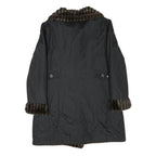 Womens Black Reversible Faux Fur Collar Button Jacket M Polyester Blend Classic