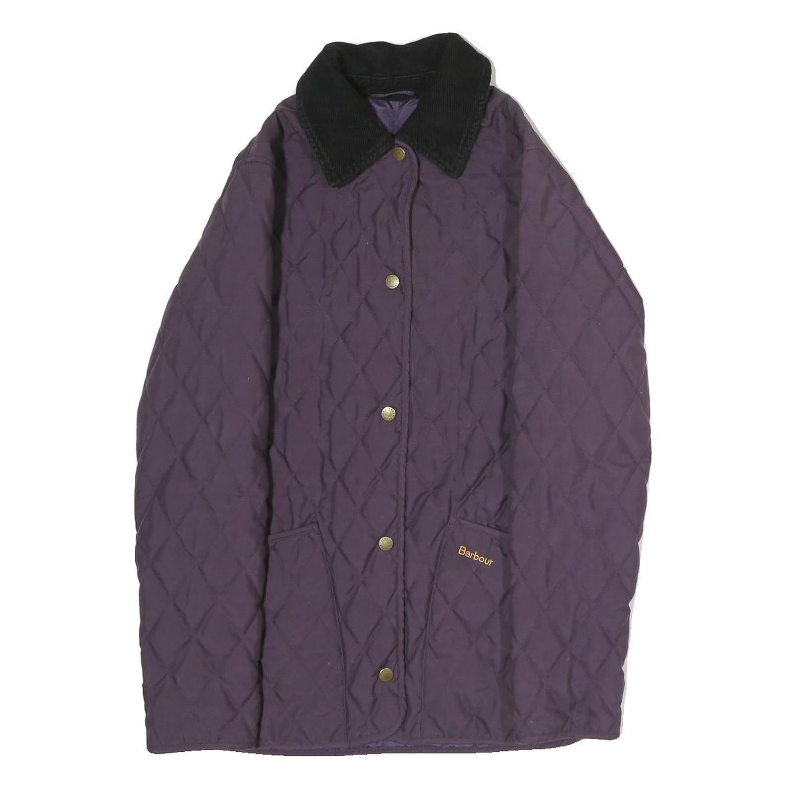 BARBOUR Womens Purple & Black Quilted Jacket M Polyester Zip Classic Fit