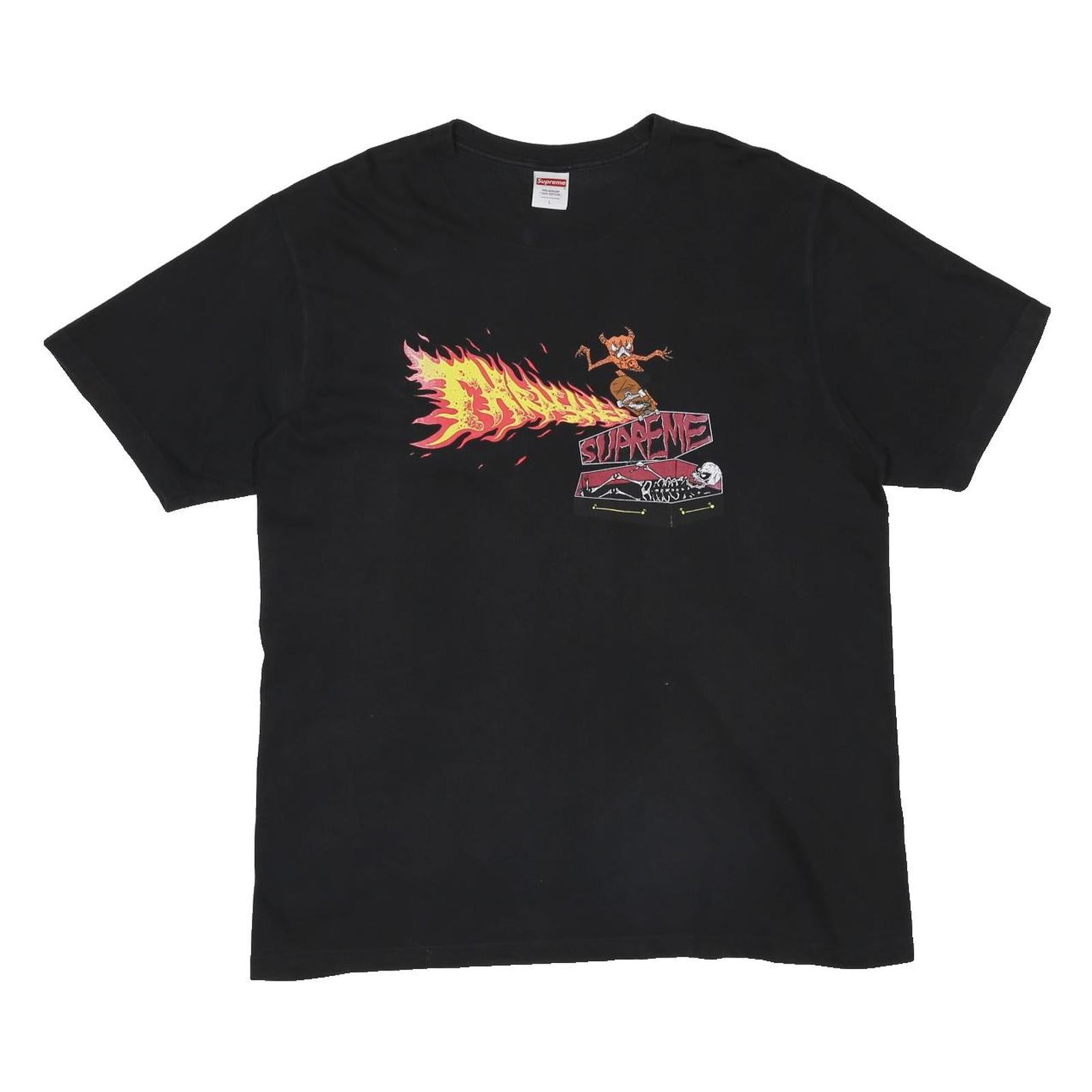 Supreme Thrasher Back Tail Mens Black Skateboard Graphic T-Shirt L Short Sleeve