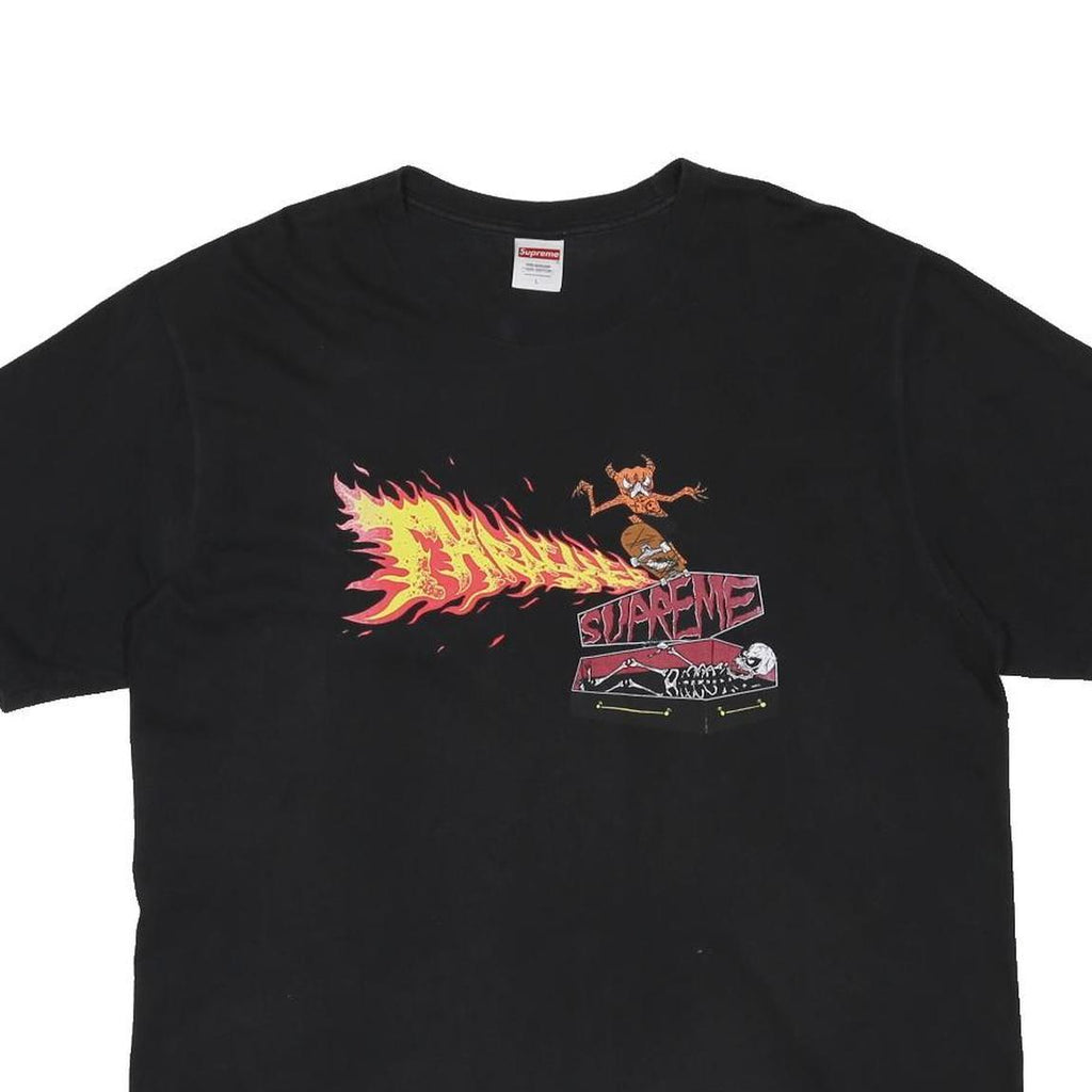 Supreme Thrasher Back Tail Mens Black Skateboard Graphic T-Shirt L Short Sleeve