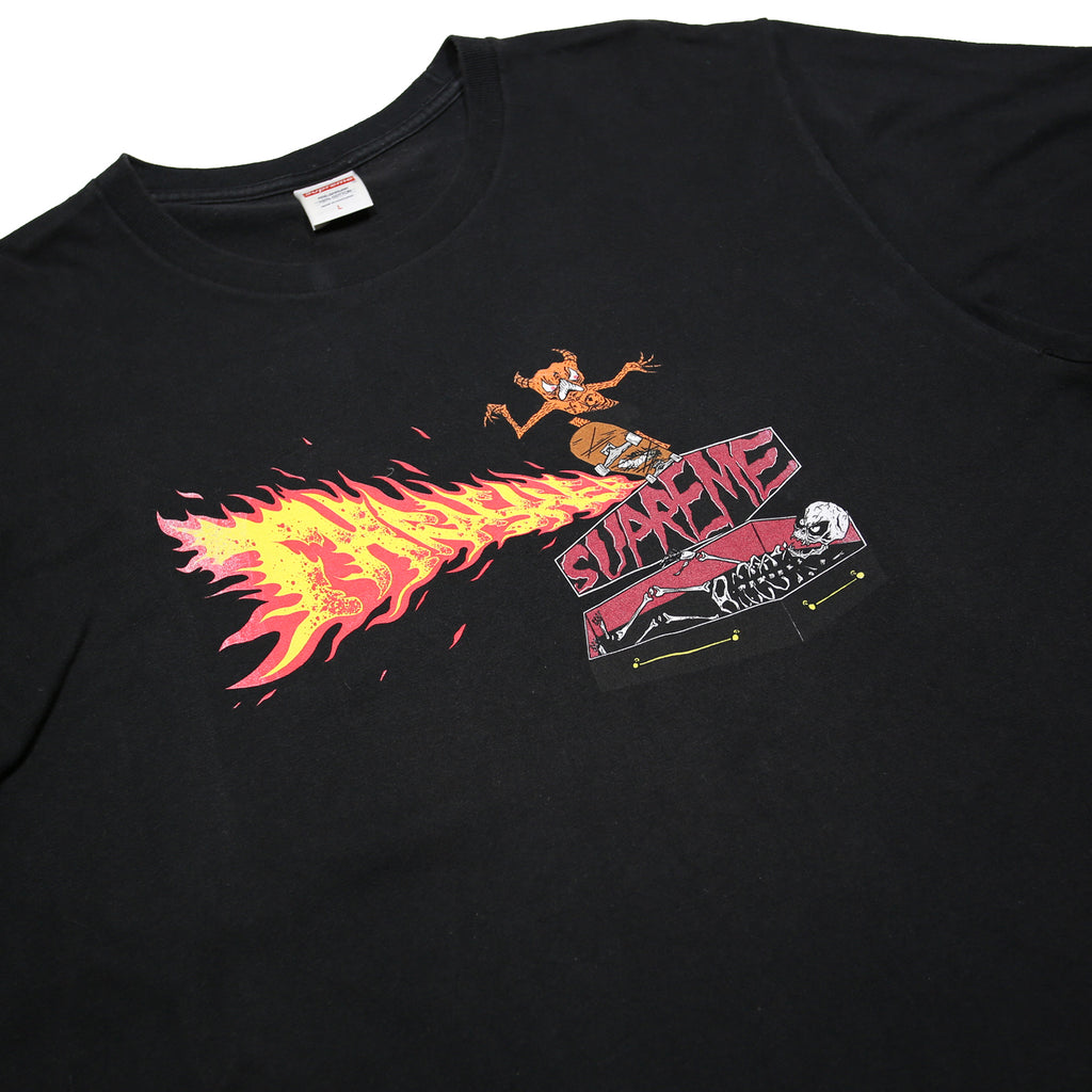 Supreme Thrasher Back Tail Mens Black Skateboard Graphic T-Shirt L Short Sleeve