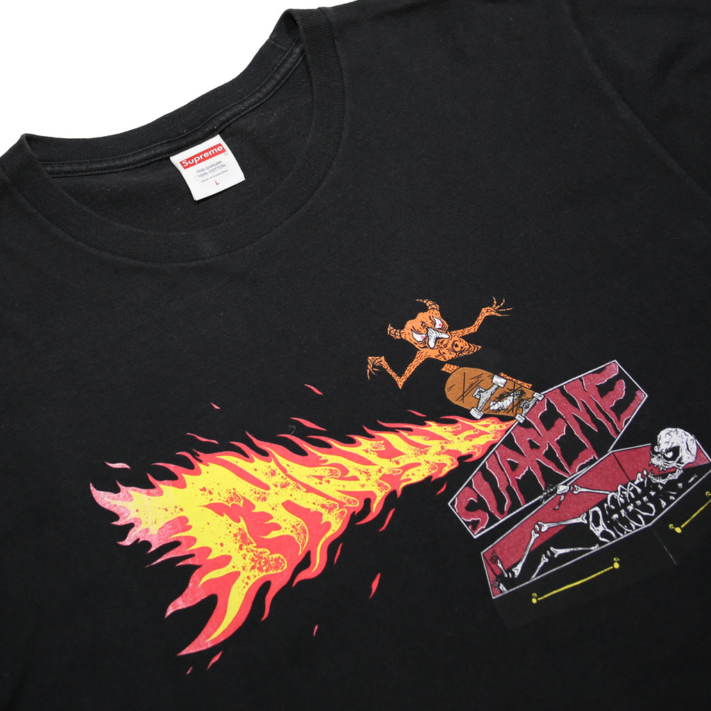 Supreme Thrasher Back Tail Mens Black Skateboard Graphic T-Shirt L Short Sleeve