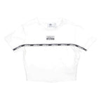 ADIDAS Womens White & Black Graphic Crop T-Shirt UK 6 Short Sleeve Crew Neck