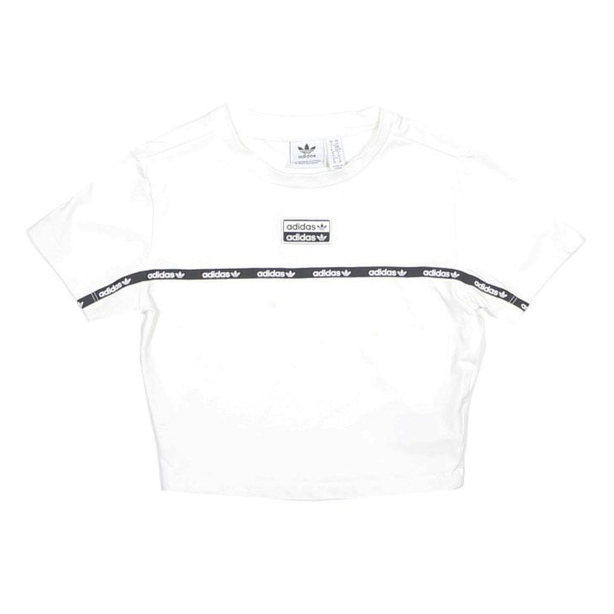 ADIDAS Womens White & Black Graphic Crop T-Shirt UK 6 Short Sleeve Crew Neck
