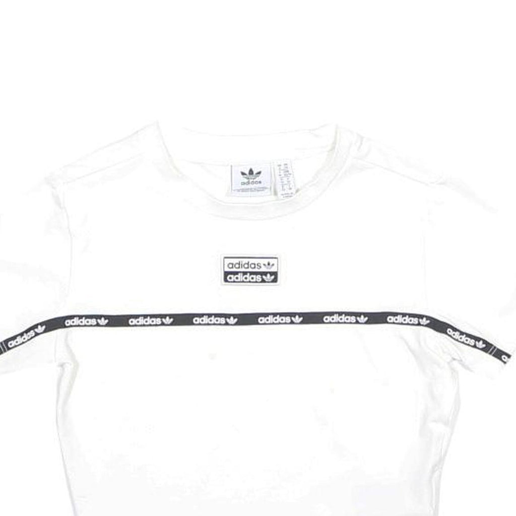 ADIDAS Womens White & Black Graphic Crop T-Shirt UK 6 Short Sleeve Crew Neck
