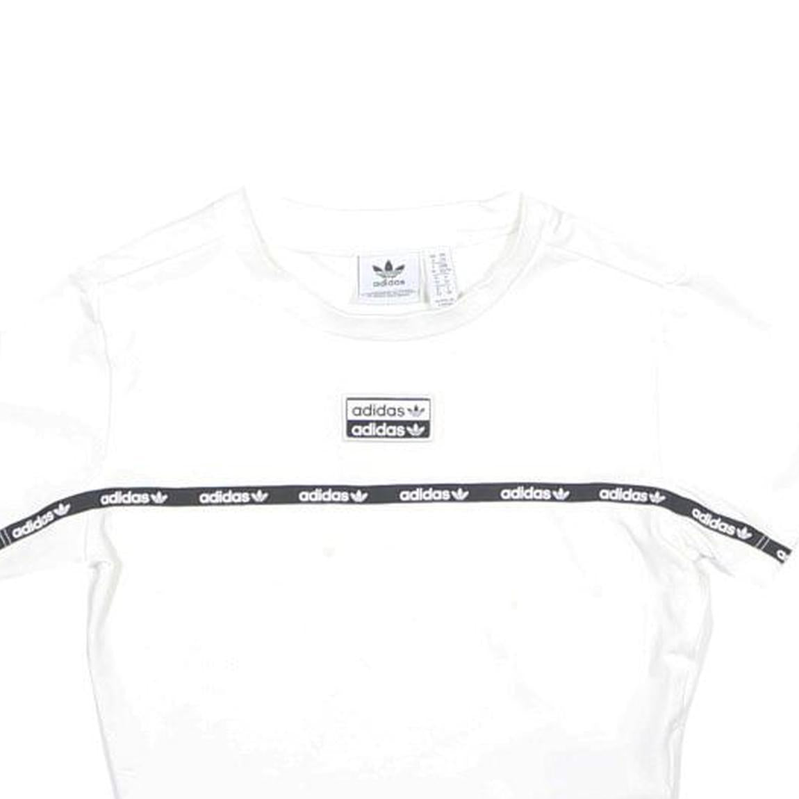 ADIDAS Womens White & Black Graphic Crop T-Shirt UK 6 Short Sleeve Crew Neck