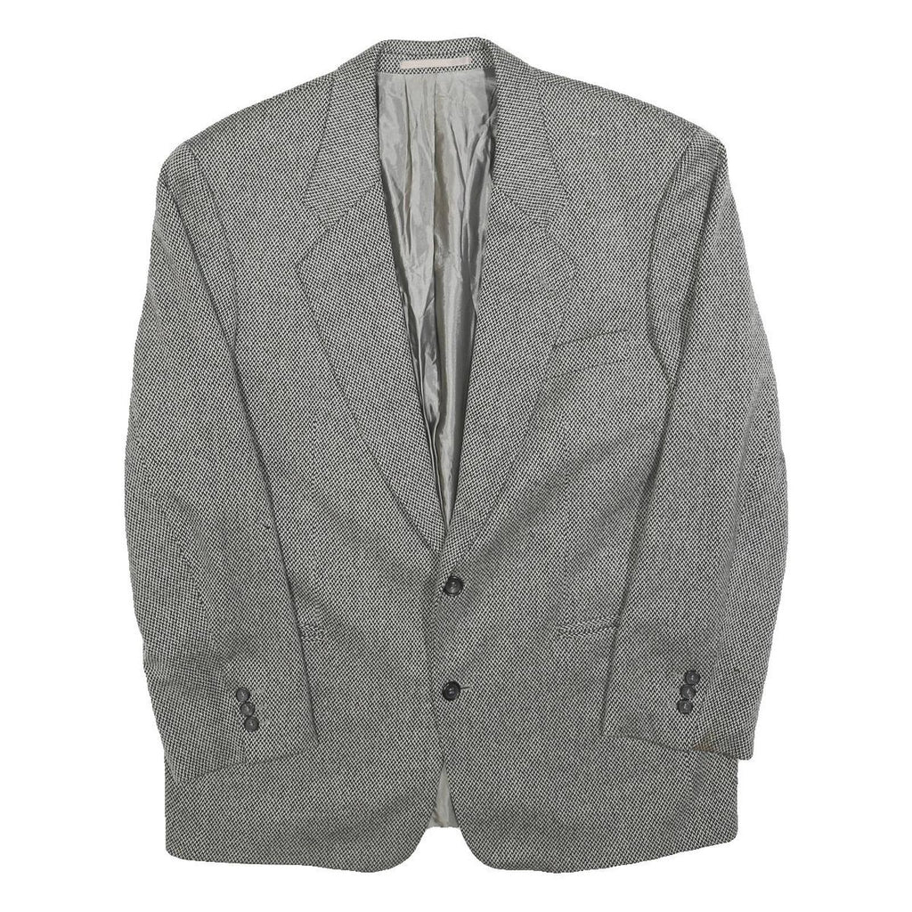 HUGO BOSS Mens Grey & Black Classic Cashmere Jacket L Woven Button Blazer