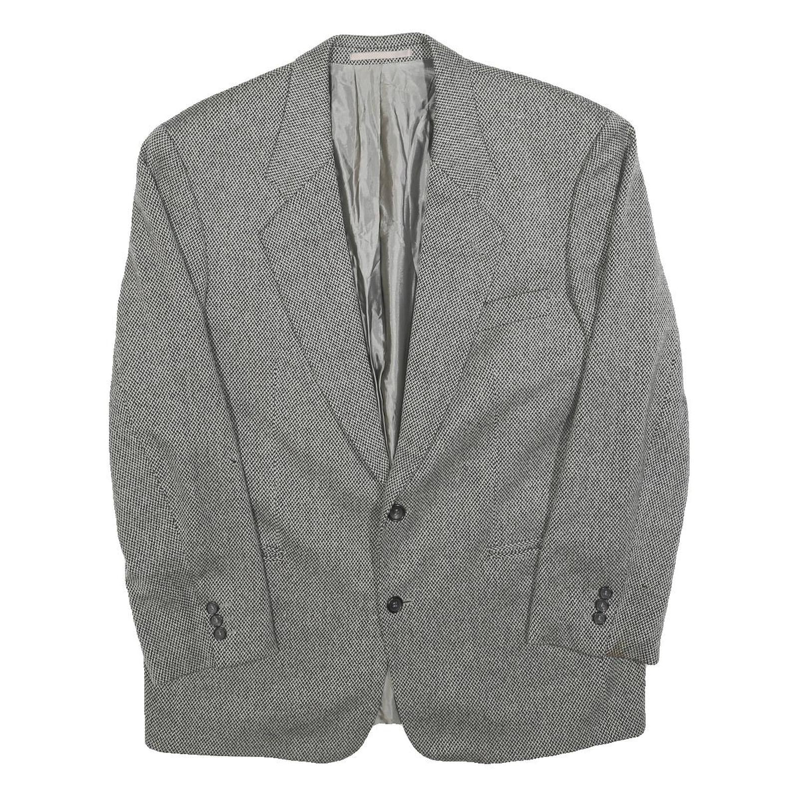 HUGO BOSS Mens Grey & Black Classic Cashmere Jacket L Woven Button Blazer