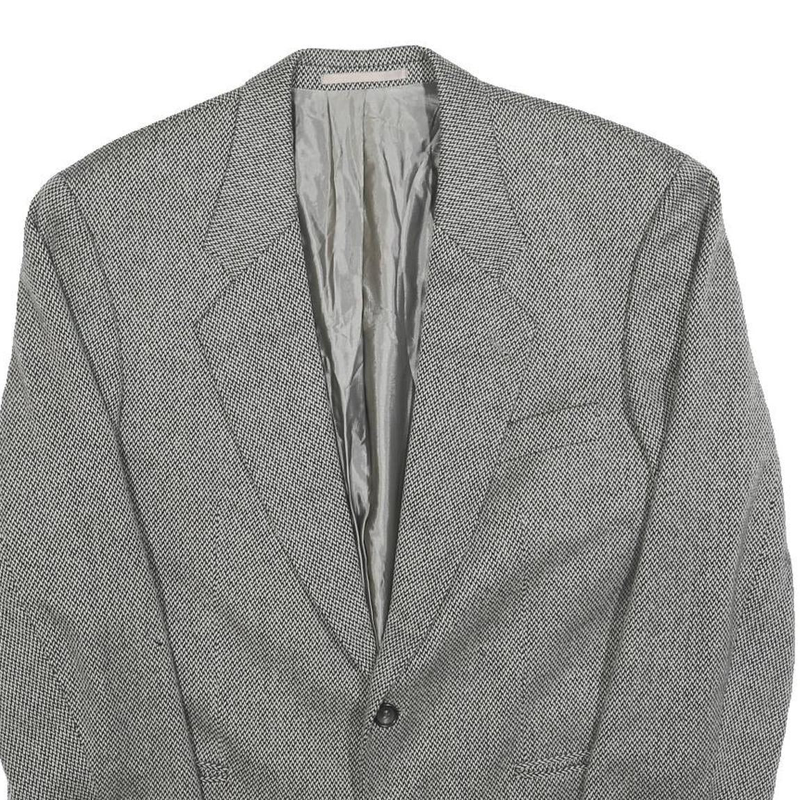 HUGO BOSS Mens Grey & Black Classic Cashmere Jacket L Woven Button Blazer