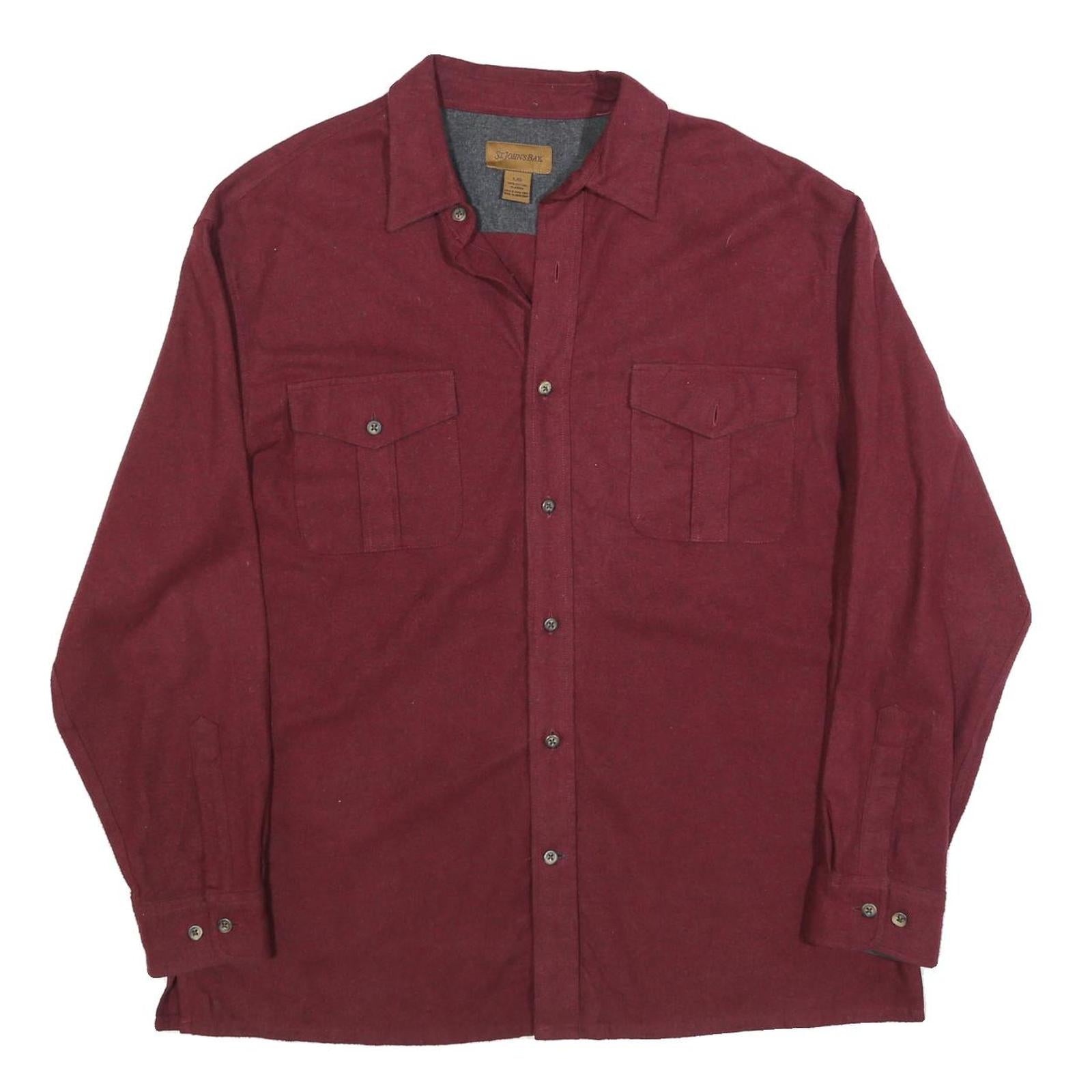 ST JOHNS BAY Mens Maroon Shirt L Button Pocket Classic Style Easy Wear