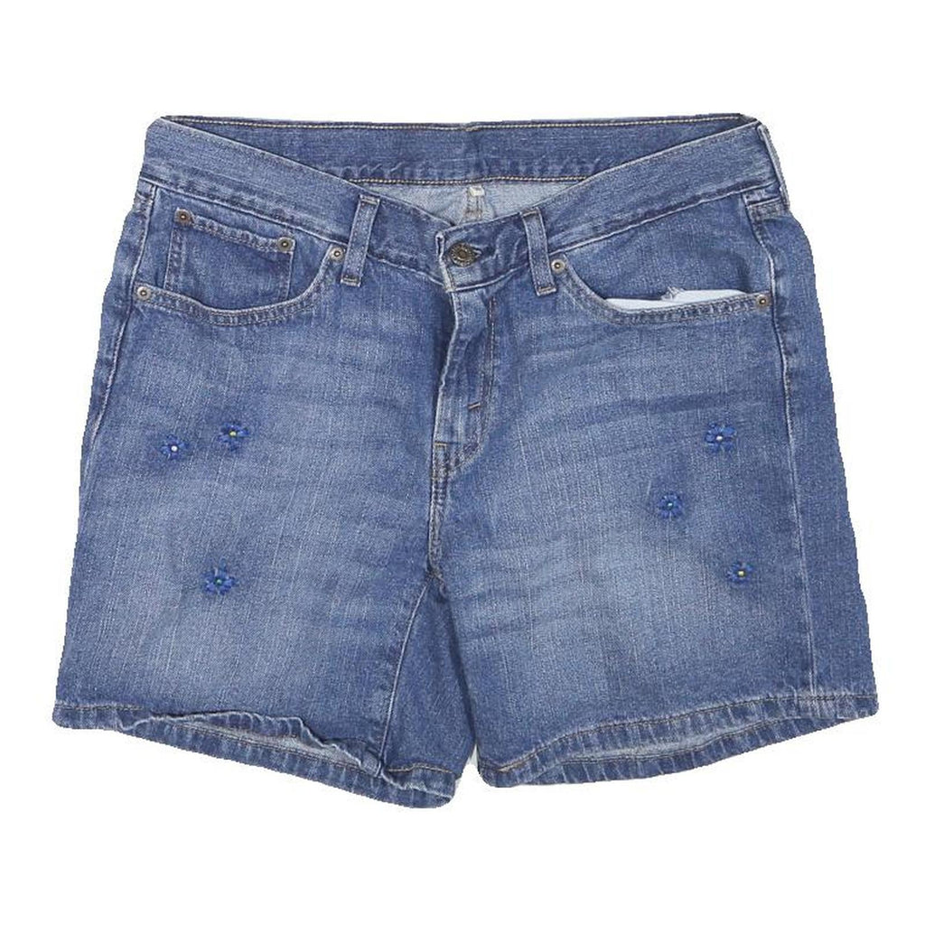 LEVI'S Womens Denim Blue Casual Shorts L W32 Embroidered Floral Design