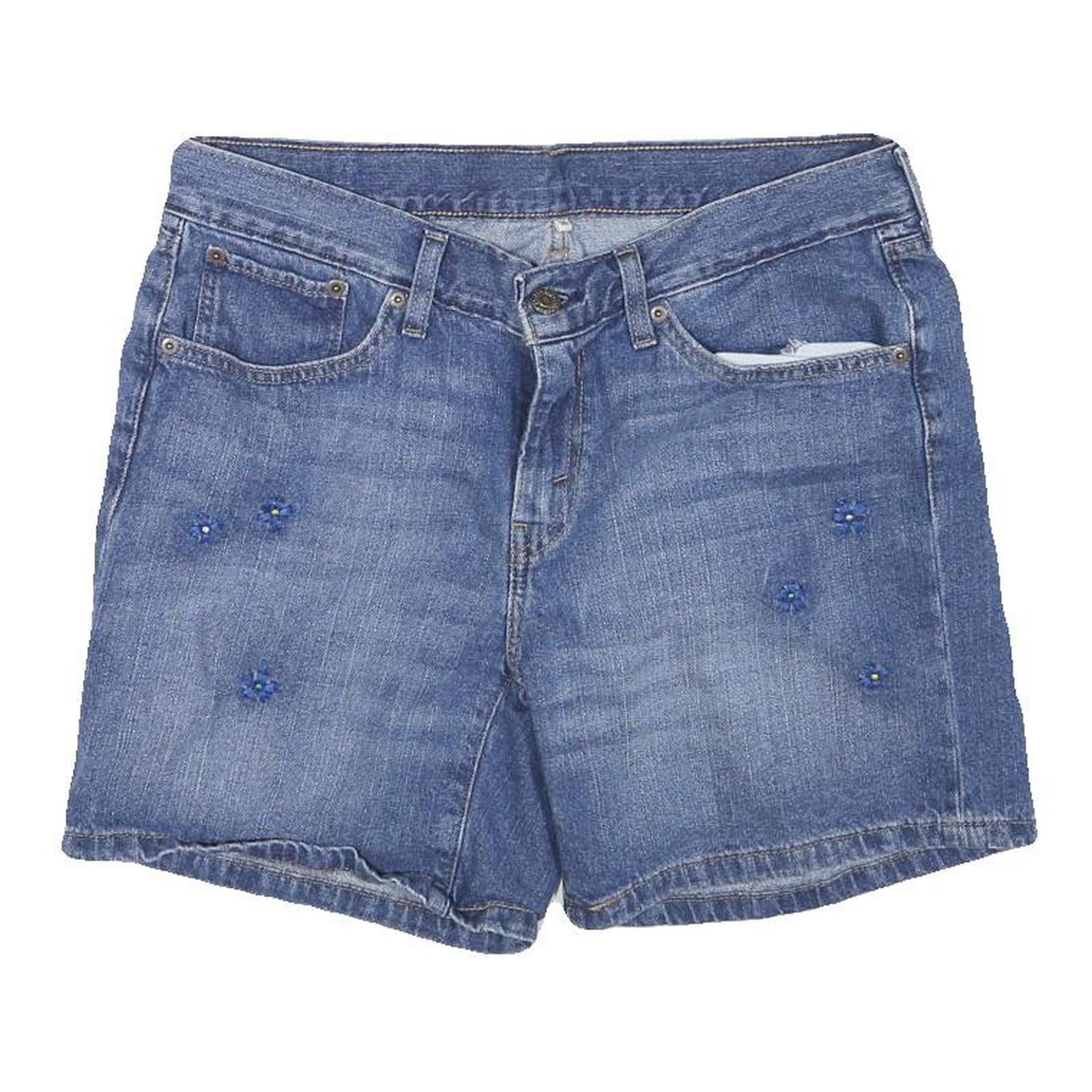 LEVI'S Womens Denim Blue Casual Shorts L W32 Embroidered Floral Design