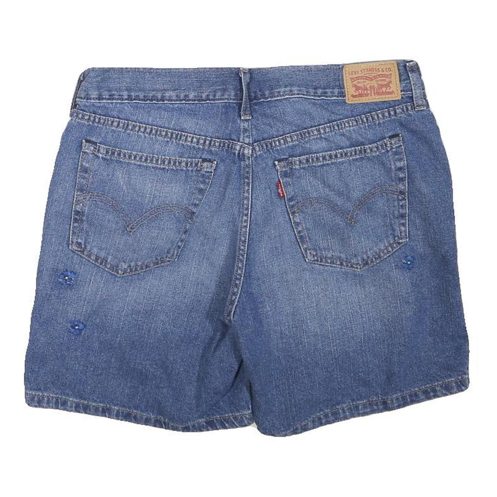 LEVI'S Womens Denim Blue Casual Shorts L W32 Embroidered Floral Design