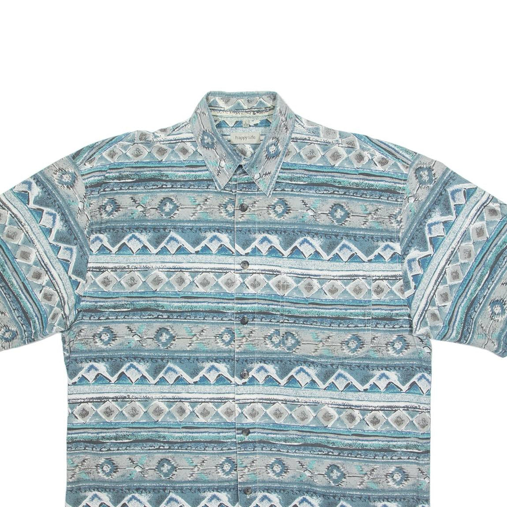 HAPPY LIFE Mens Shirt Blue Fair Isle L