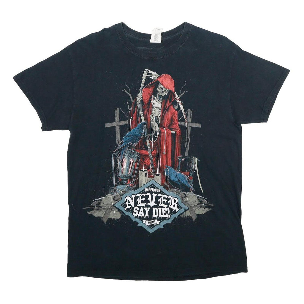 GILDAN Mens Black Never Say Die Tour Graphic T-Shirt M Short Sleeve Crew Neck