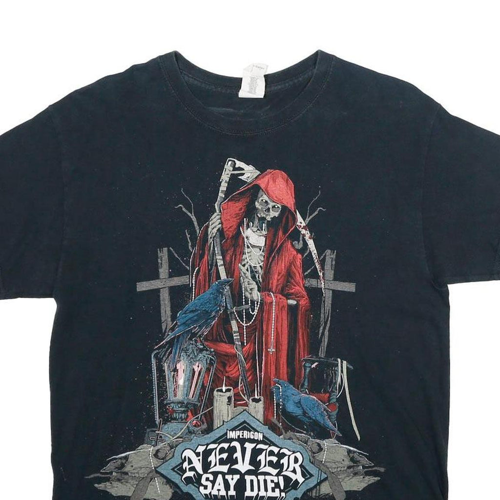 GILDAN Mens Black Never Say Die Tour Graphic T-Shirt M Short Sleeve Crew Neck