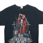 GILDAN Mens Black Never Say Die Tour Graphic T-Shirt M Short Sleeve Crew Neck