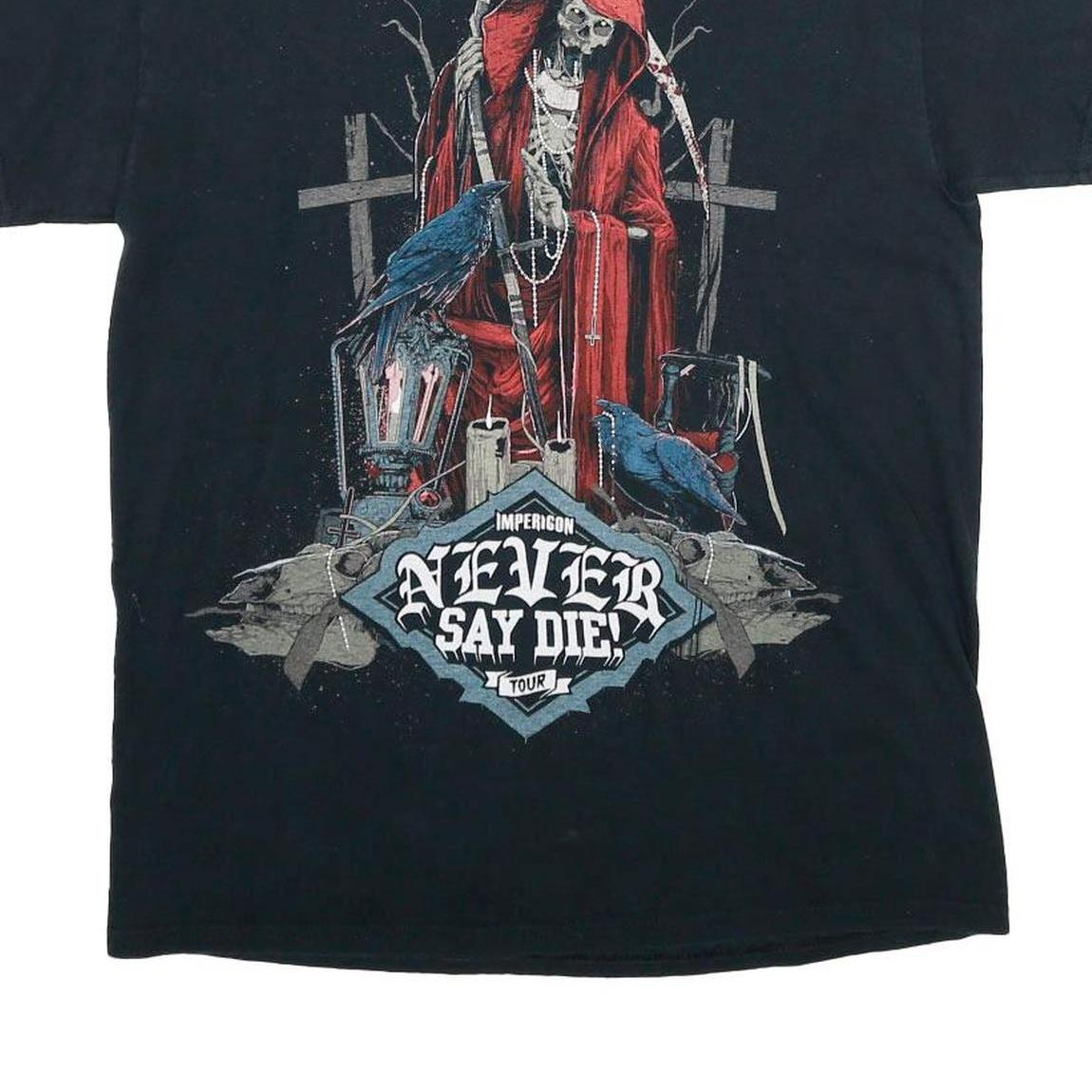 GILDAN Mens Black Never Say Die Tour Graphic T-Shirt M Short Sleeve Crew Neck