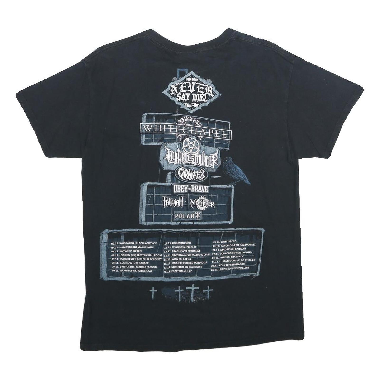 GILDAN Mens Black Never Say Die Tour Graphic T-Shirt M Short Sleeve Crew Neck