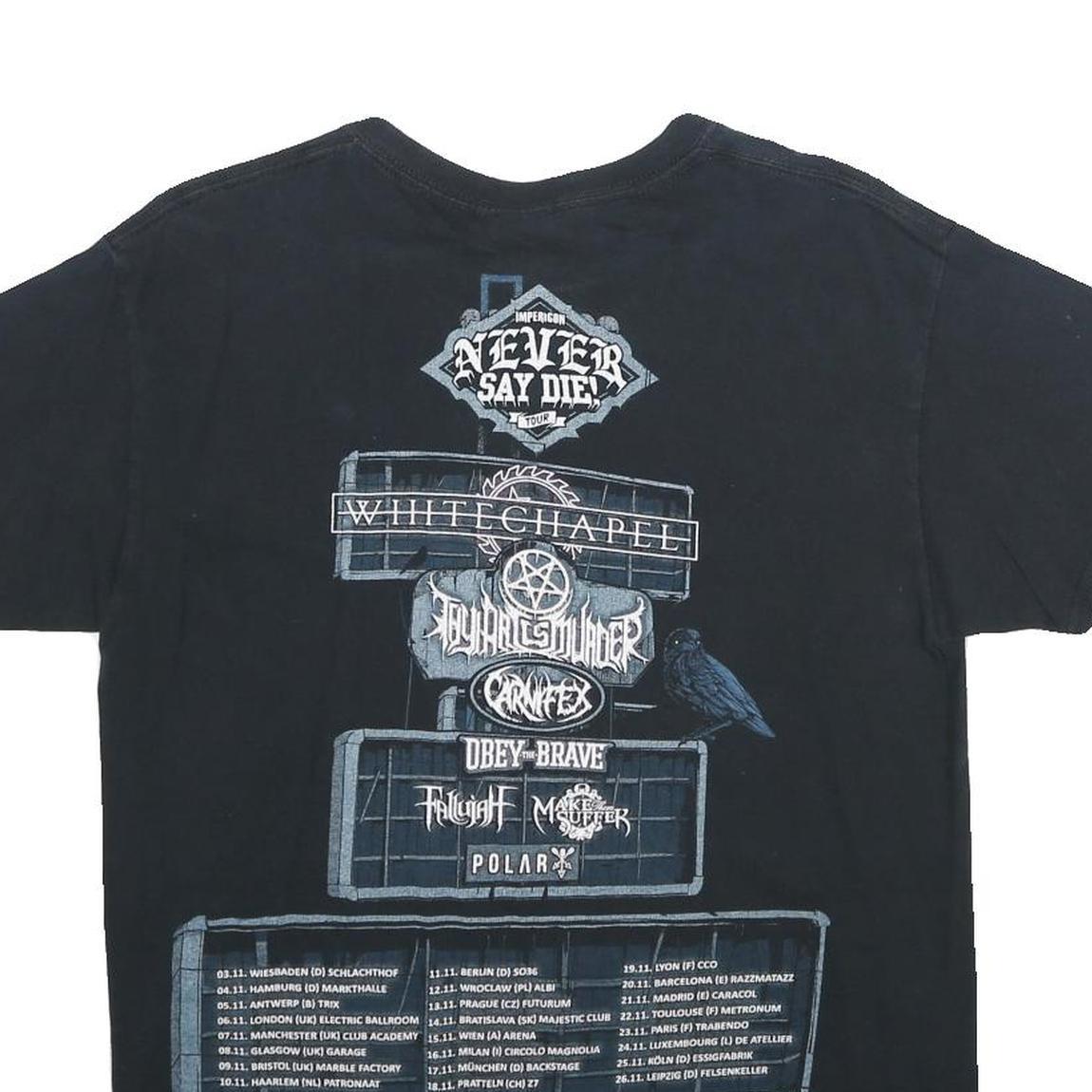 GILDAN Mens Black Never Say Die Tour Graphic T-Shirt M Short Sleeve Crew Neck