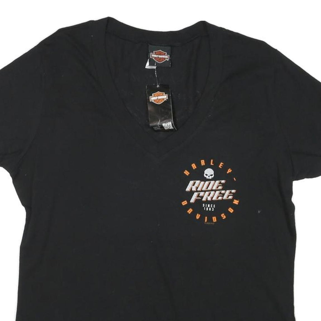 HARLEY DAVIDSON Womens Black Ride Free Graphic T-Shirt 2XL Short Sleeve V-Neck