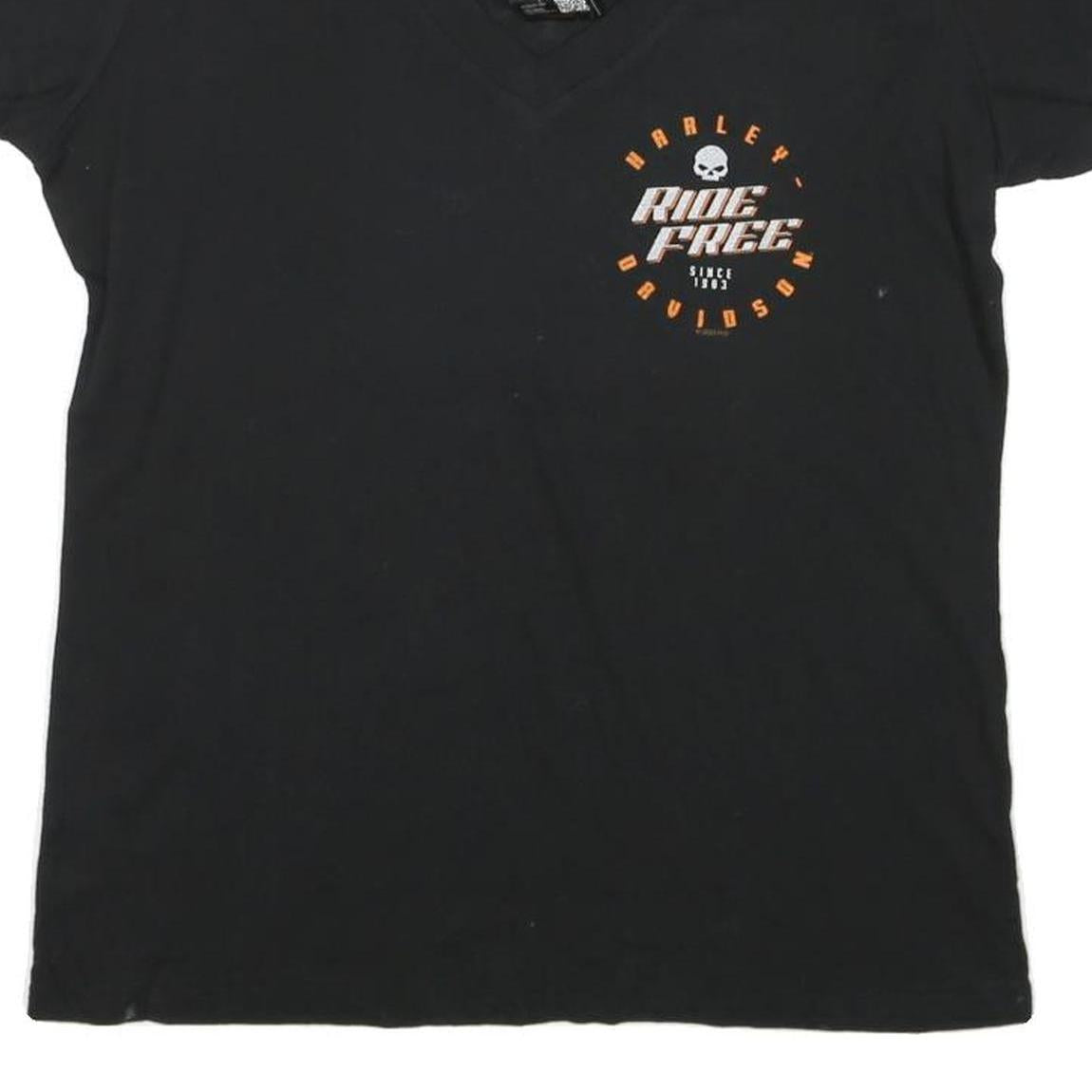 HARLEY DAVIDSON Womens Black Ride Free Graphic T-Shirt 2XL Short Sleeve V-Neck