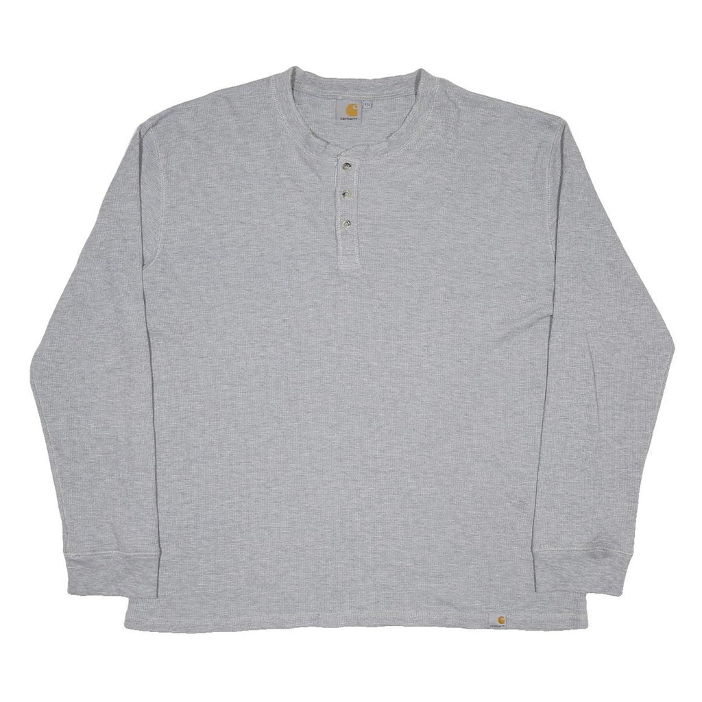 CARHARTT Mens Grey Henley Long Sleeve T-Shirt 2XL Polycotton Casual Workwear
