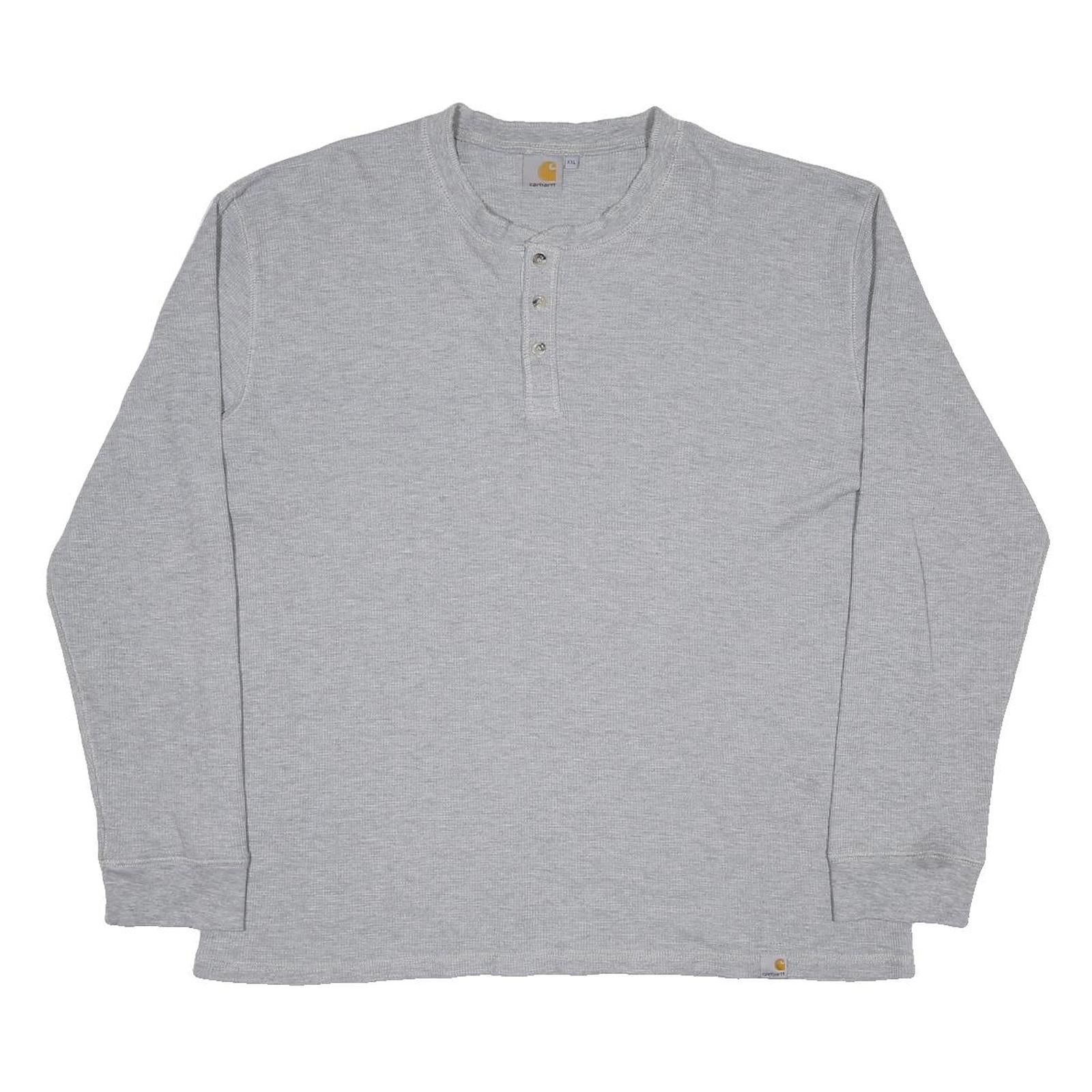 CARHARTT Mens Grey Henley Long Sleeve T-Shirt 2XL Polycotton Casual Workwear