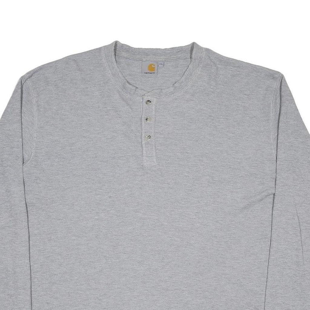 CARHARTT Mens Grey Henley Long Sleeve T-Shirt 2XL Polycotton Casual Workwear