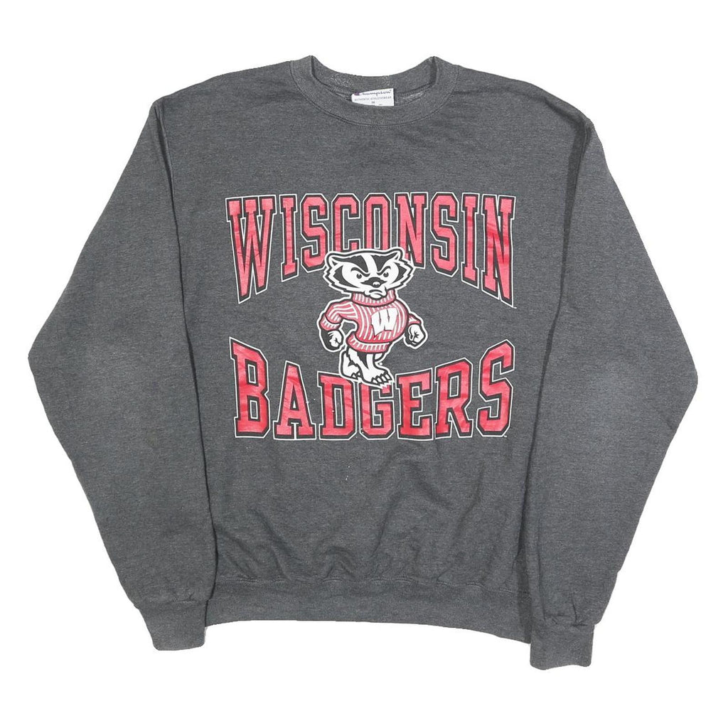 CHAMPION Mens Grey Wisconsin Badgers Crew Neck M Cotton Blend Sweatshirt