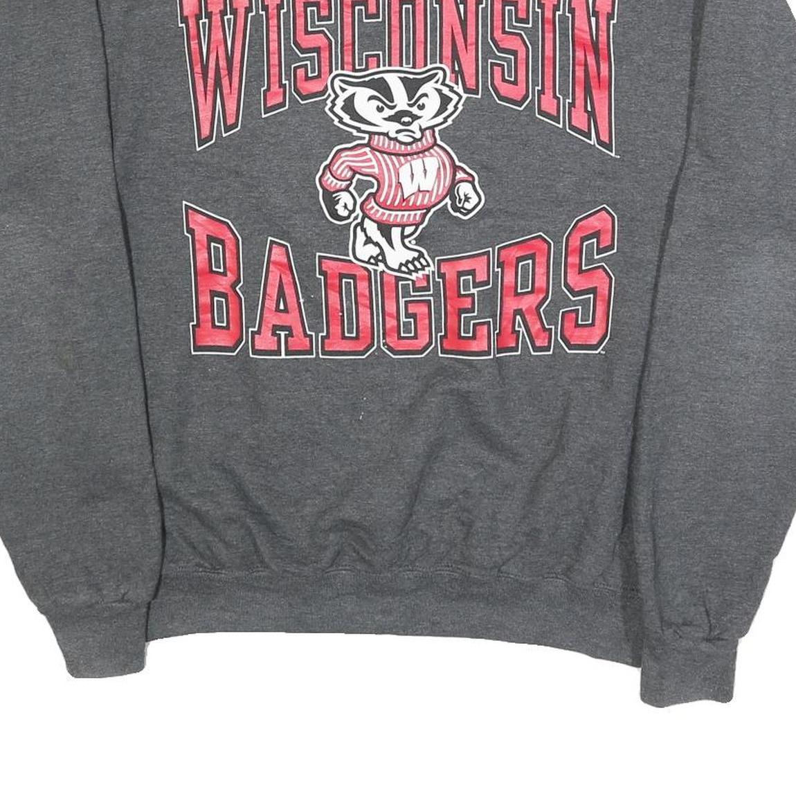 CHAMPION Mens Grey Wisconsin Badgers Crew Neck M Cotton Blend Sweatshirt