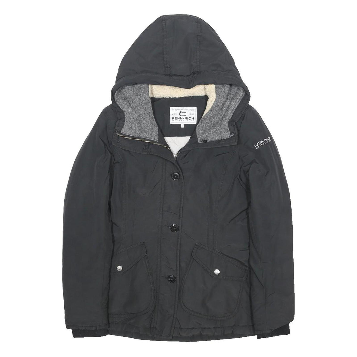 WOOLRICH Womens Black Synthetic Hooded Jacket S Zip Outdoor Winter Coat