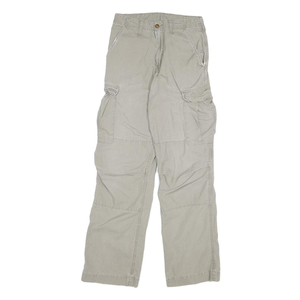 CARHARTT Mens Relaxed Beige Cargo Trousers W26 L31 Cotton Blend Zip Pockets