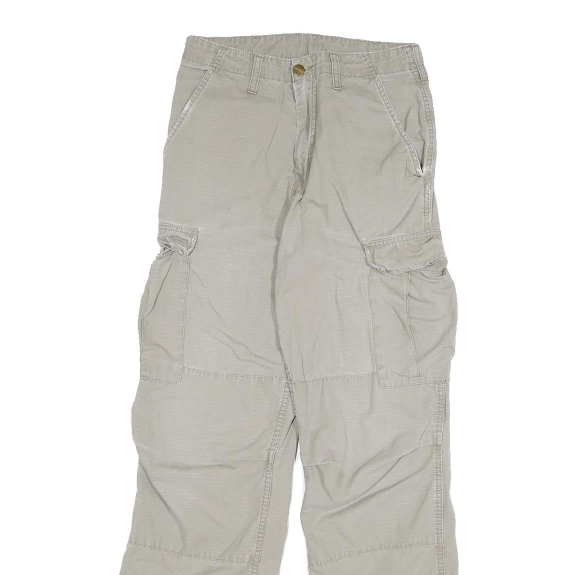 CARHARTT Mens Relaxed Beige Cargo Trousers W26 L31 Cotton Blend Zip Pockets