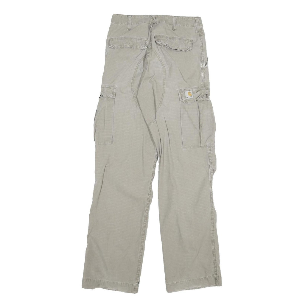 CARHARTT Mens Relaxed Beige Cargo Trousers W26 L31 Cotton Blend Zip Pockets