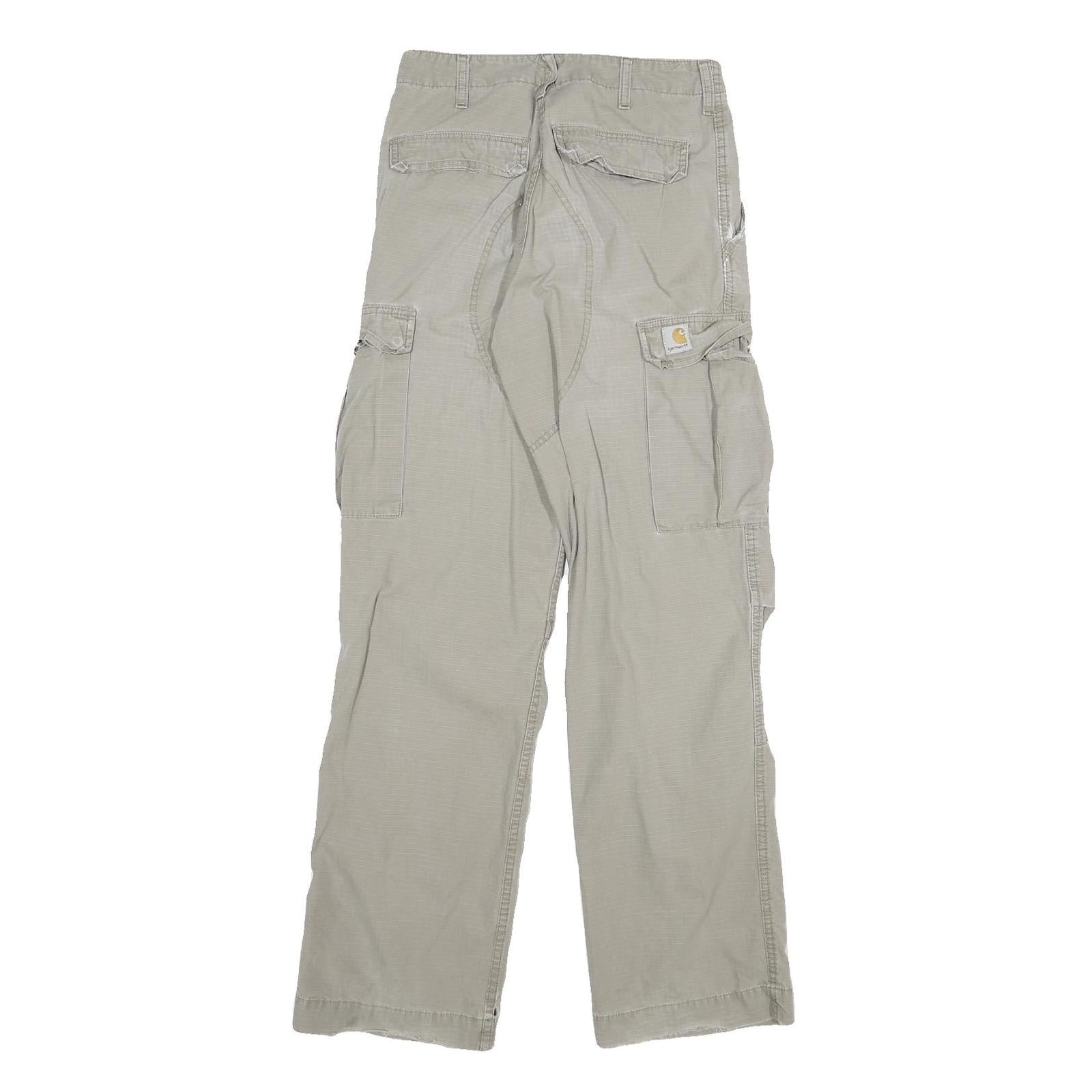 CARHARTT Mens Relaxed Beige Cargo Trousers W26 L31 Cotton Blend Zip Pockets