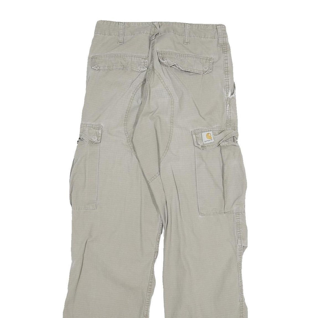 CARHARTT Mens Relaxed Beige Cargo Trousers W26 L31 Cotton Blend Zip Pockets