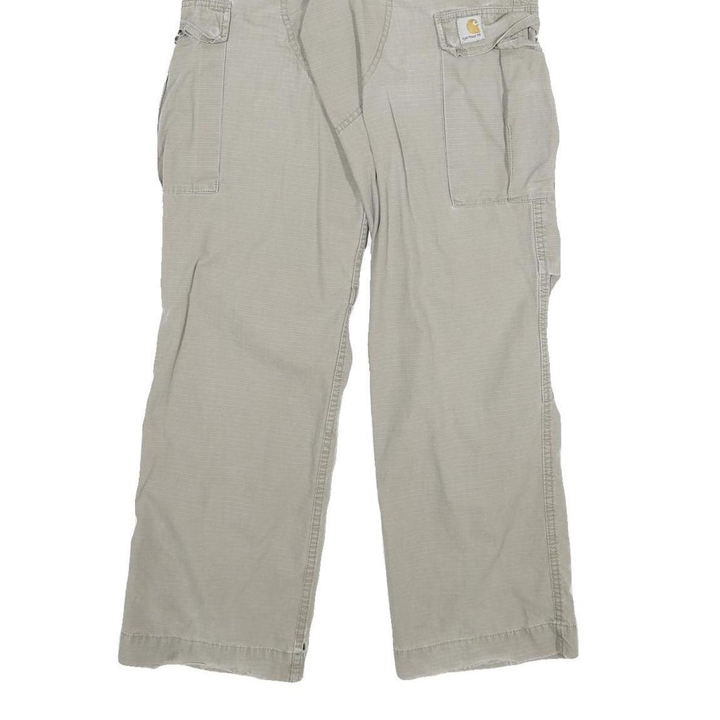 CARHARTT Mens Relaxed Beige Cargo Trousers W26 L31 Cotton Blend Zip Pockets