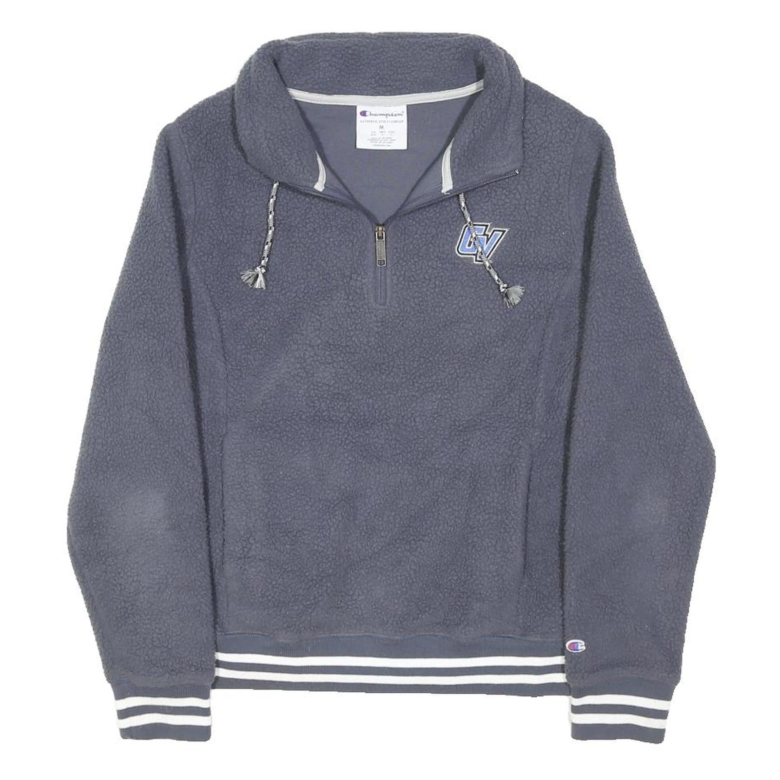 CHAMPION Womens Blue Fleece Jumper Quarter Zip Polyester Blend M