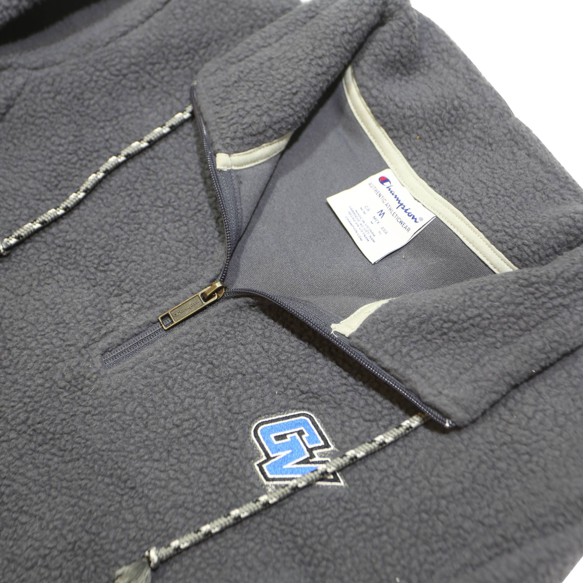 CHAMPION Womens Blue Fleece Jumper Quarter Zip Polyester Blend M