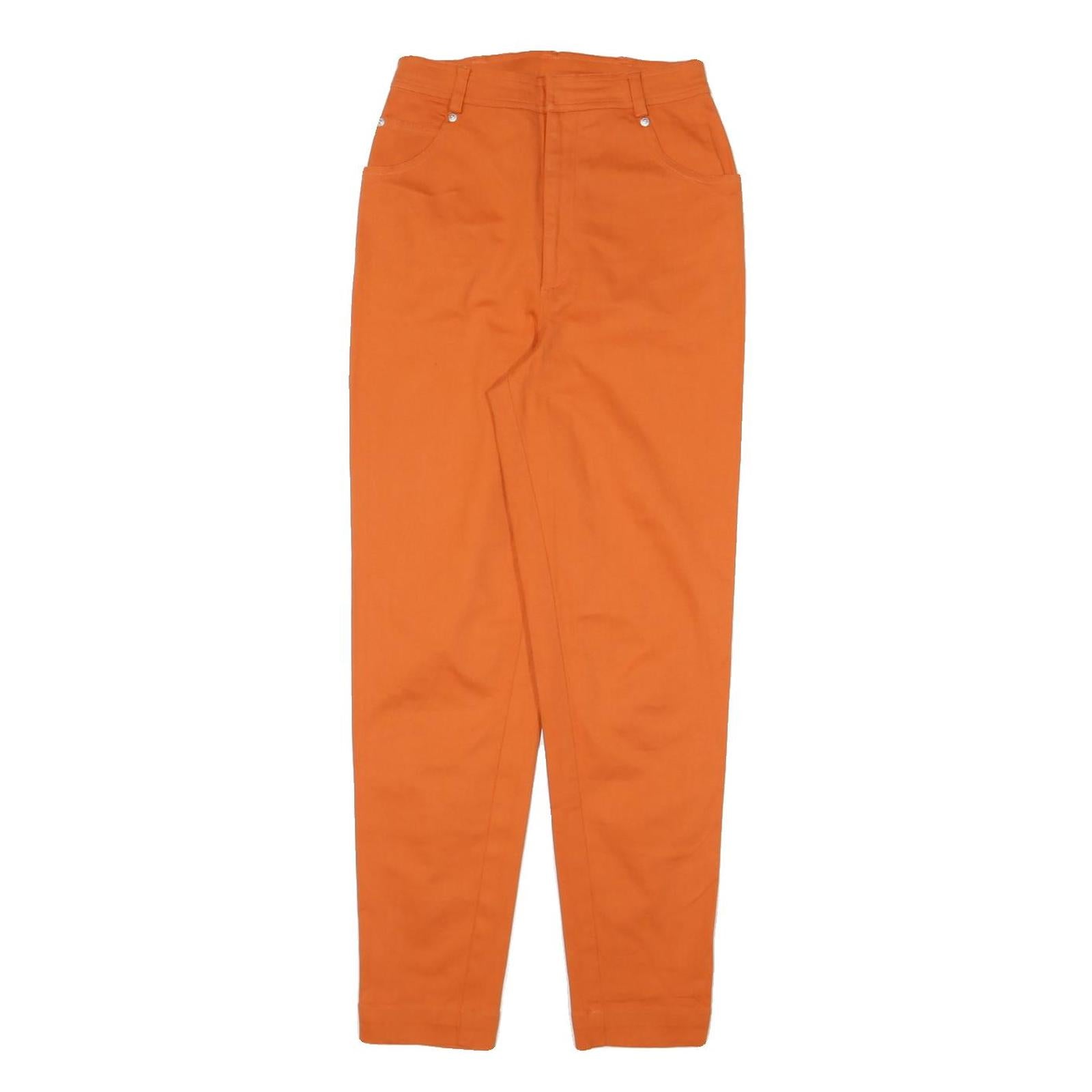 COMPANY Womens Cotton Blend Orange Slim Trousers W24 L27 Zip Pockets Stylish
